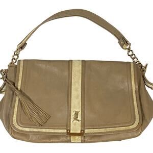 L.A.M.B. Gwen Stefani Messenger Shoulder Bag Y2K Tan Cream Leather Satchel Purse